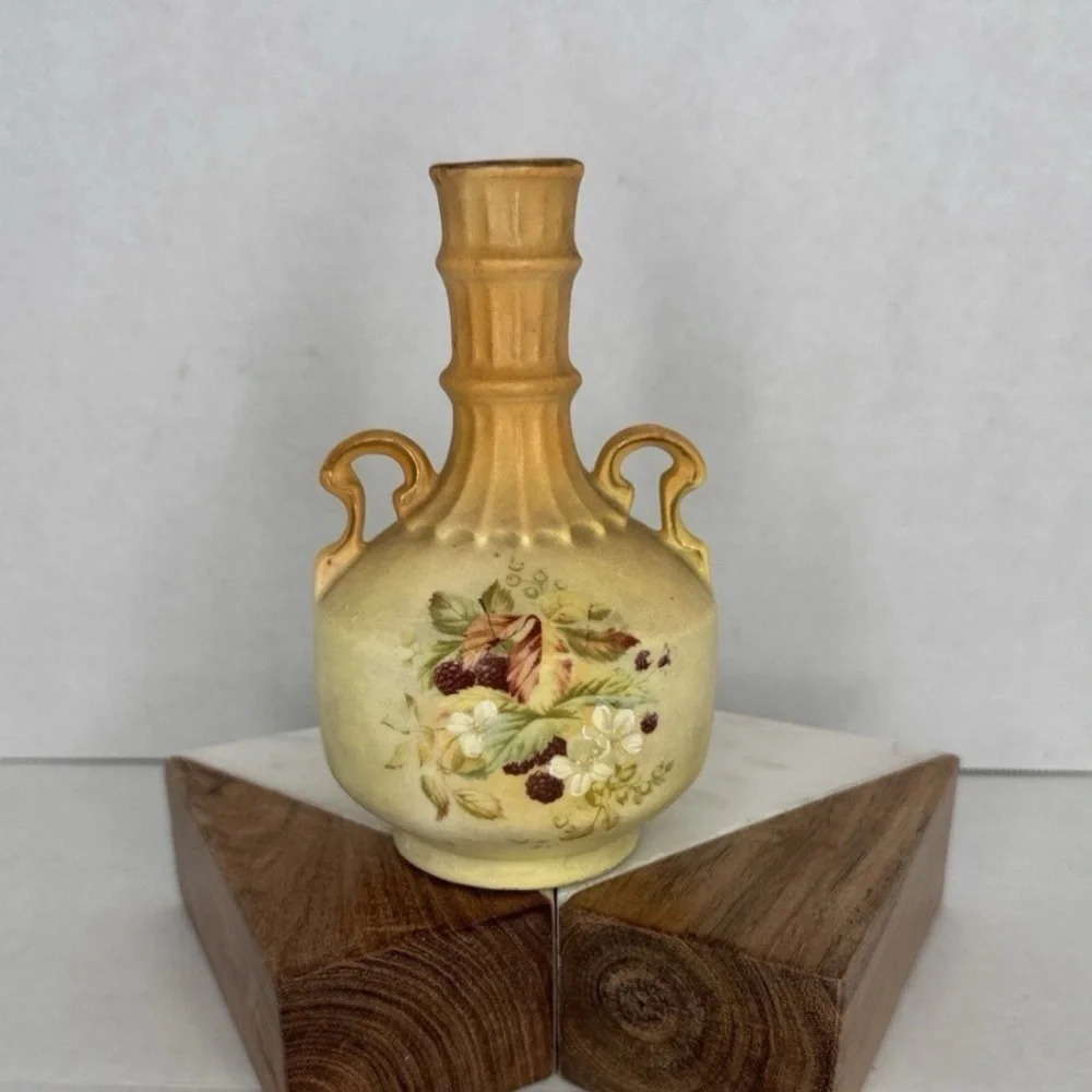 Antique Bud Vase Hand Painted Floral Design in Soft Yellow